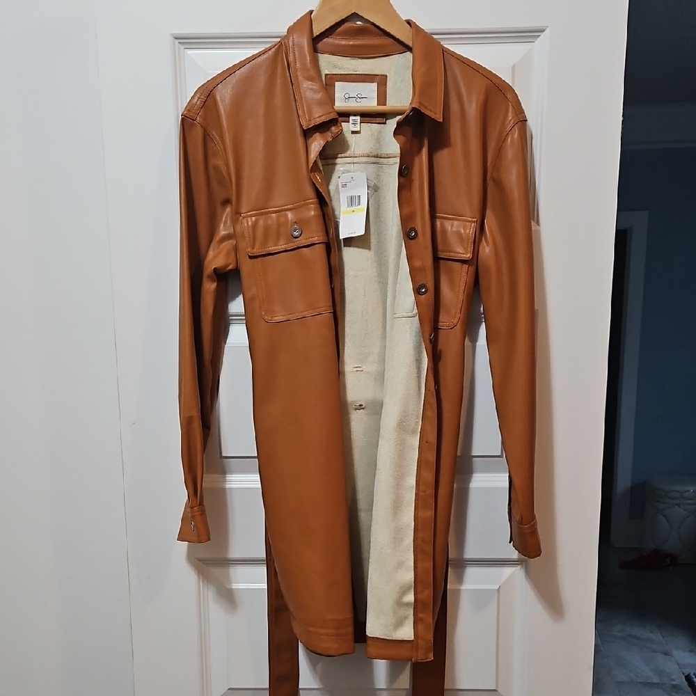Jessica Simpson Brown Faux Leather Long Jacket